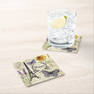 rustic french country scripts paris eiffel tower vierkante kartonnen onderzetter