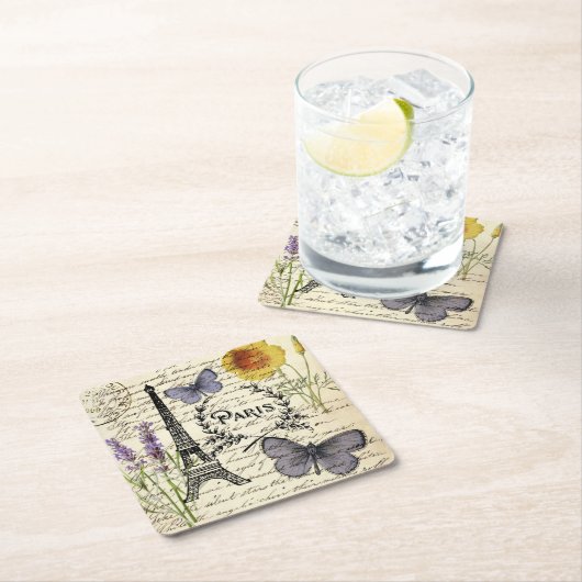 rustic french country scripts paris eiffel tower vierkante kartonnen onderzetter (Insitu)