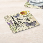 rustic french country scripts paris eiffel tower vierkante kartonnen onderzetter (Schuin)