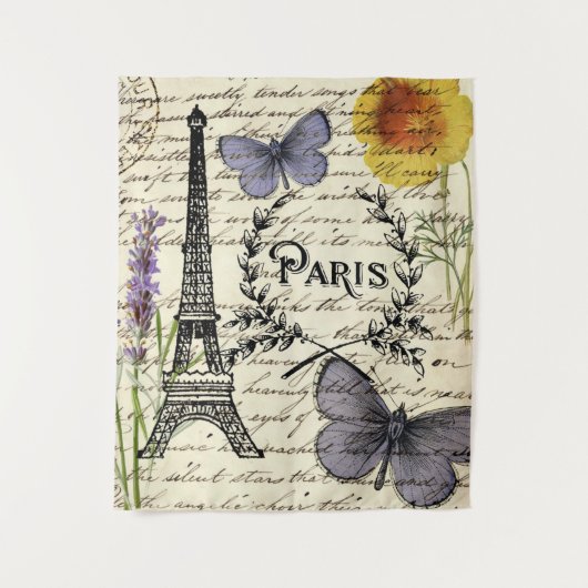 rustic french country scripts paris eiffel tower wandkleed (Voorkant)