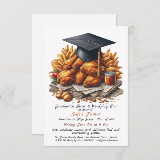 Rustic Fried Poulet Graduation Party Invitation (Devant / Derrière)
