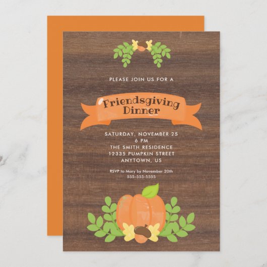 Rustic Friendsgiving-diner | Pompoen Kaart (Voorkant / Achterkant)