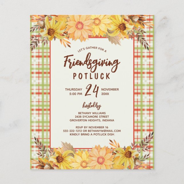 Rustic Friendsgiving Potluck Budget Invitation (Voorkant)