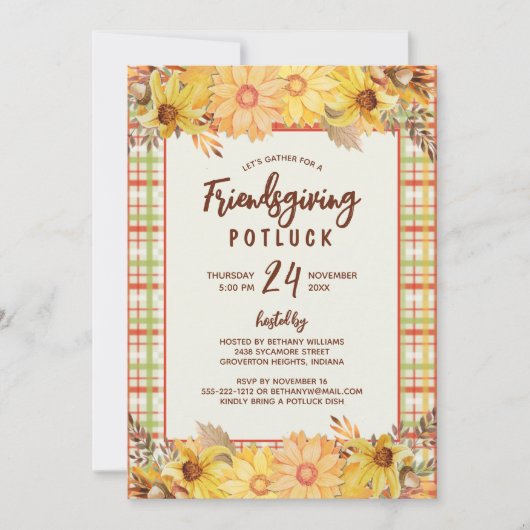 Rustic Friendsgiving Potluck Waterverf Floral Kaart (Voorkant)