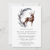 Rustic Frosted Pine Leaves Forest Deer Wedding Kaart (Voorkant)