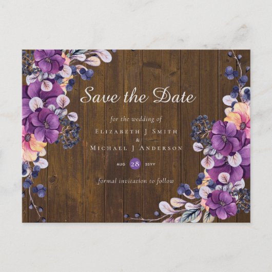 Rustic Fuchsia Floral Woodland Wedding Briefkaart (Voorkant)
