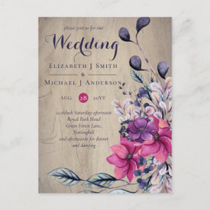 Rustic Fuchsia Floral Woodland Wedding Briefkaart
