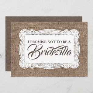 Rustic Fun Bridesmaid / Maid of Honor BRIDEZILLA Kaart
