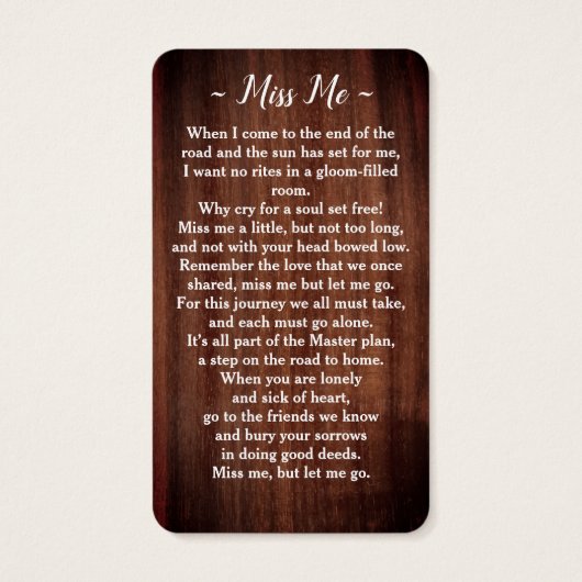 Rustic Funeral Photo carte de prière (Dos)