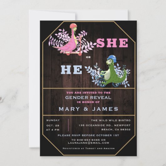 Rustic Funny Dinosaurs Foliage Gender Reopenbaarma Kaart (Voorkant)