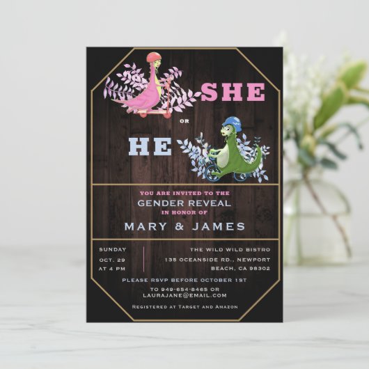 Rustic Funny Dinosaurs Foliage Gender Reopenbaarma Kaart (Staand voorkant)