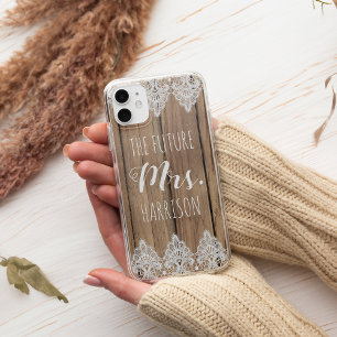 Rustic Future Mrs Verloving Barn Wood en Lace iPhone 11 Pro Max Hoesje