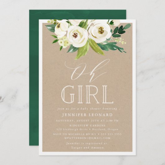 Rustic Garden Blooms | MeisjesBaby shower Kaart (Voorkant / Achterkant)