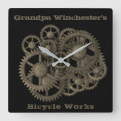 Rustic Gears Sprockets Steampunk Black Vierkante Klok (Voorkant)