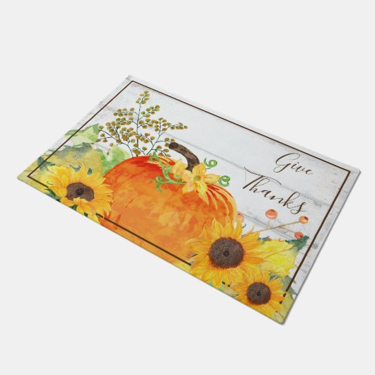 Rustic Geef Bedankt zonnebloemen en pompoen Deurmat (Schuin)
