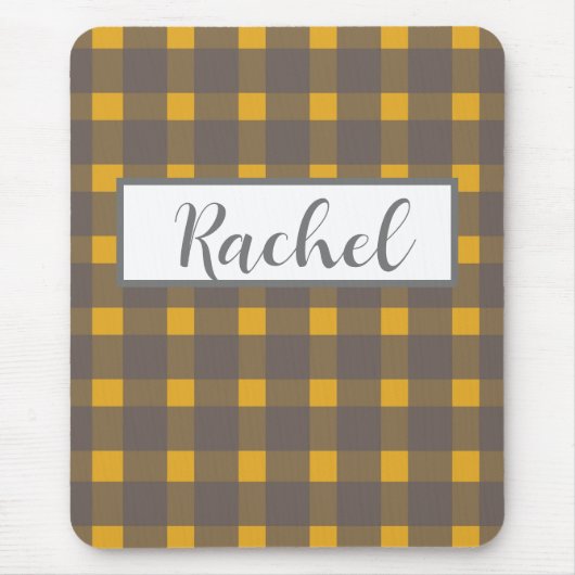 Rustic Geel Grijs Gingham  Muismat (Voorkant)