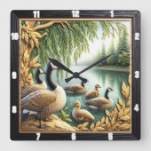 Rustic Geese Art Vierkante Klok (Voorkant)