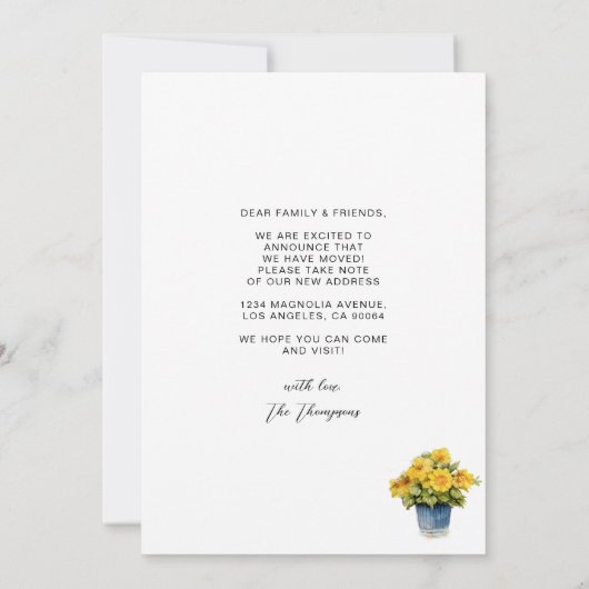 Rustic Gele Bloemendeur We Zijn Verhuisd Verhuizen Aankondiging (Achterkant)