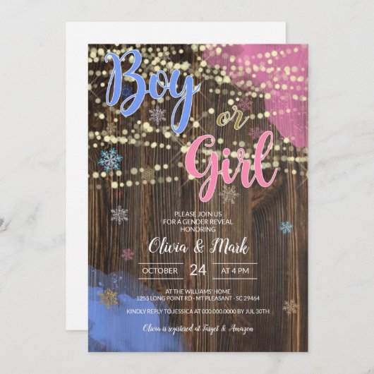Rustic Gender onthullen partijuitnodiging. Zij of  Kaart (Voorkant / Achterkant)