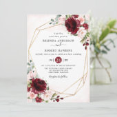 Rustic Geometric Burgundy Blush Floral Wedding Kaart (Staand voorkant)