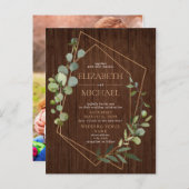 Rustic Geometric Eucalyptus Wood Foto bruiloft Aankondigingskaart (Voorkant / Achterkant)