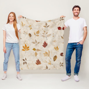 Rustic Geperst Bladeren Patroon –Herfst Botanisch Fleece Deken