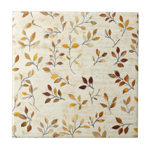 Rustic Geperst Bladeren Patroon – Herfst Botanisch Tegeltje