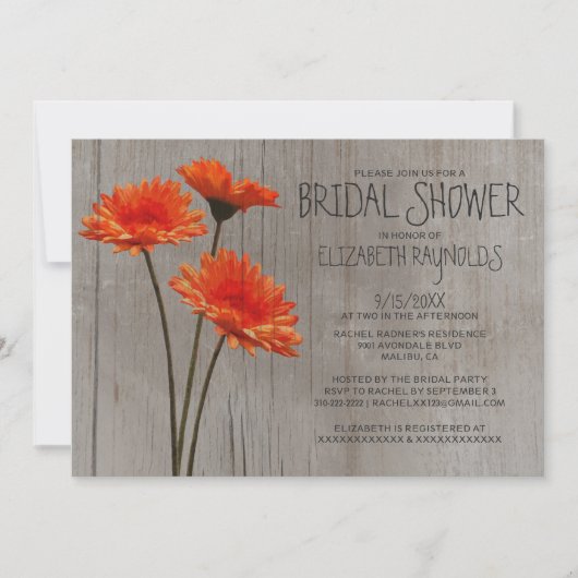 Rustic Gerbera Daisy Bridal Shower Invitations Kaart (Voorkant)