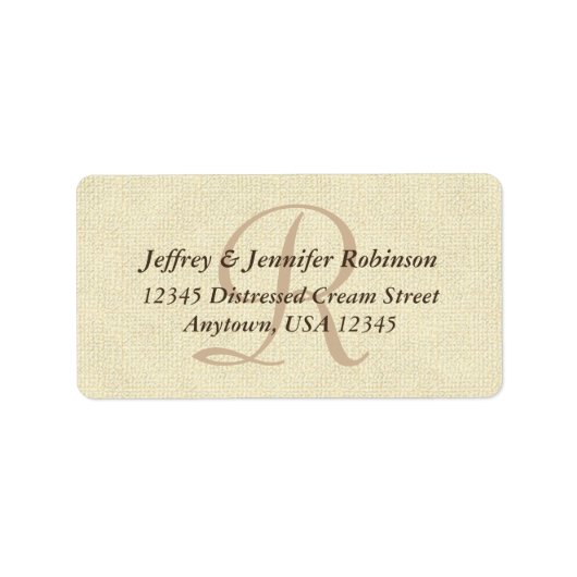 Rustic getextureerd crème, monogram, retouradres etiket (Voorkant)