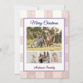 Rustic Gingham 4 Photo Collage Merry Christmas Feestdagenkaart (Voorkant)