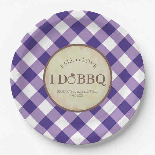Rustic Gingham BBQ Picnic Wedding Papieren Bordje (Voorkant)