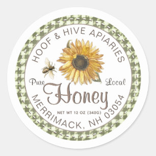 Rustic Gingham Border Sunflower Bee Honey Label