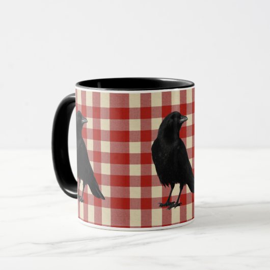 Rustic Gingham Crow Mok (Voorkant links)