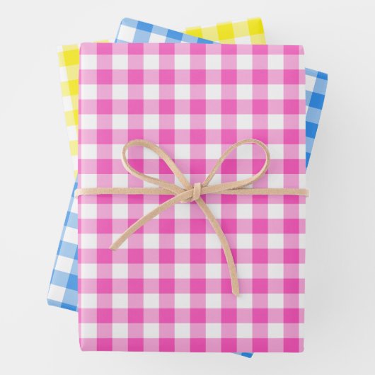 Rustic Gingham Pink Blue Yellow Pattern Inpakpapier Vel (In situ)