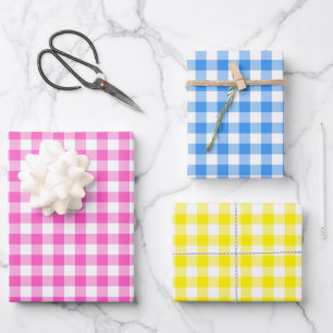 Rustic Gingham Pink Blue Yellow Pattern Inpakpapier Vel