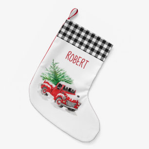 Rustic Gingham Plaid Red Truck Kleine Kerstsok