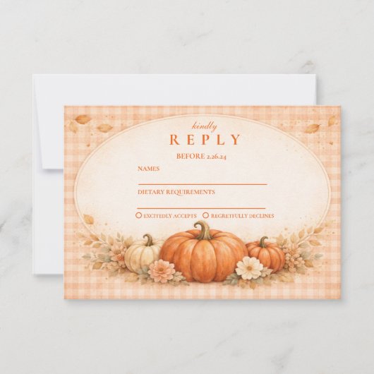 Rustic Gingham Pumpkin Fall Graduation RSVP Kaartje (Voorkant)