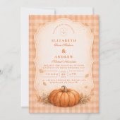 Rustic Gingham Pumpkin Fall Wedding Kaart (Voorkant)