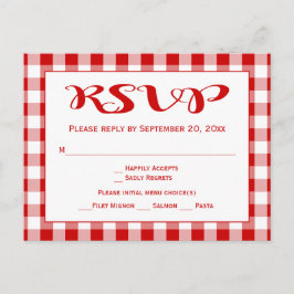 Rustic Gingham RSVP bruiloft rood en wit cheques Uitnodiging Briefkaart