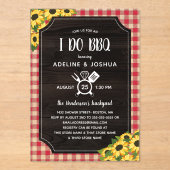 Rustic Gingham Sunflower I Do BBQ Couple's Shower Acryl Uitnodigingen (Voorkant)