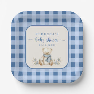 Rustic Gingham Teddy Bear Elegant Baby shower Papieren Bordje