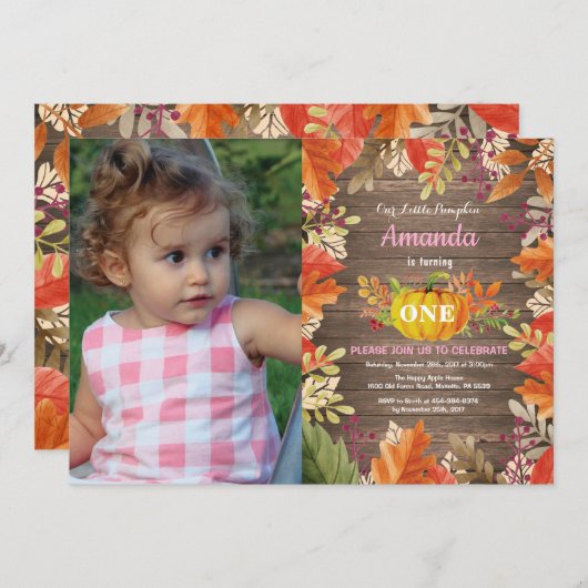 Rustic Girl Citrouille Automne Invitation Annivers (Devant / Derrière)