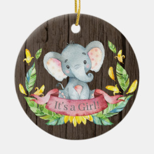 Rustic Girl Elephant Baby shower Pink Keramisch Ornament
