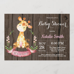 Rustic Girl Giraffe Baby shower Kaart