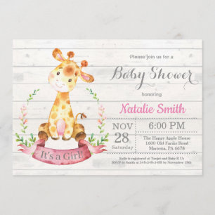 Rustic Girl Giraffe Baby shower Kaart