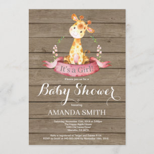 Rustic Girl Giraffe Baby shower Kaart