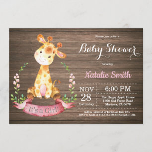 Rustic Girl Giraffe Baby shower Kaart