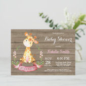Rustic Girl Giraffe Baby shower Kaart (Staand voorkant)