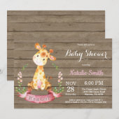 Rustic Girl Giraffe Baby shower Kaart (Voorkant / Achterkant)