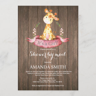 Rustic Girl Giraffe Baby shower per post Kaart